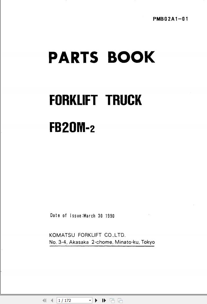 Komatsu Electric Forklifts FB20M 2 Part Book PMB02A1 01