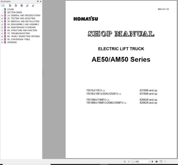 Komatsu Electric Lift Truck AE50 AM50 Series Shop Manual BBA12C1 05