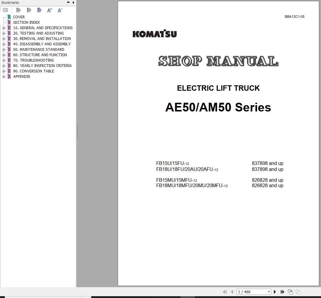 Komatsu Electric Lift Truck AE50 AM50 Series Shop Manual BBA12C1 05