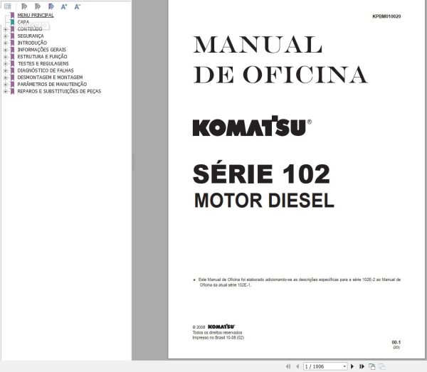 Komatsu Engine 102 Series Shop Manual KPBM010020 PT