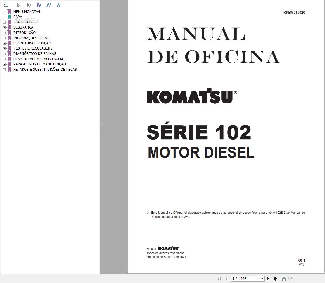 Komatsu Engine 102 Series Shop Manual KPBM010020 PT