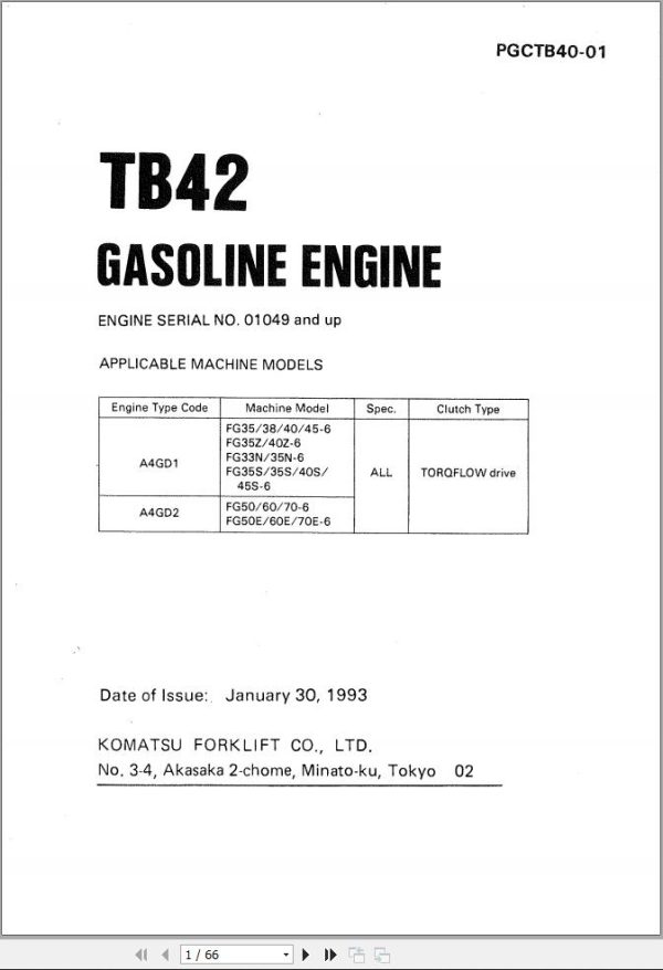 Komatsu Engine TB42 Part Book PGCTB40 01