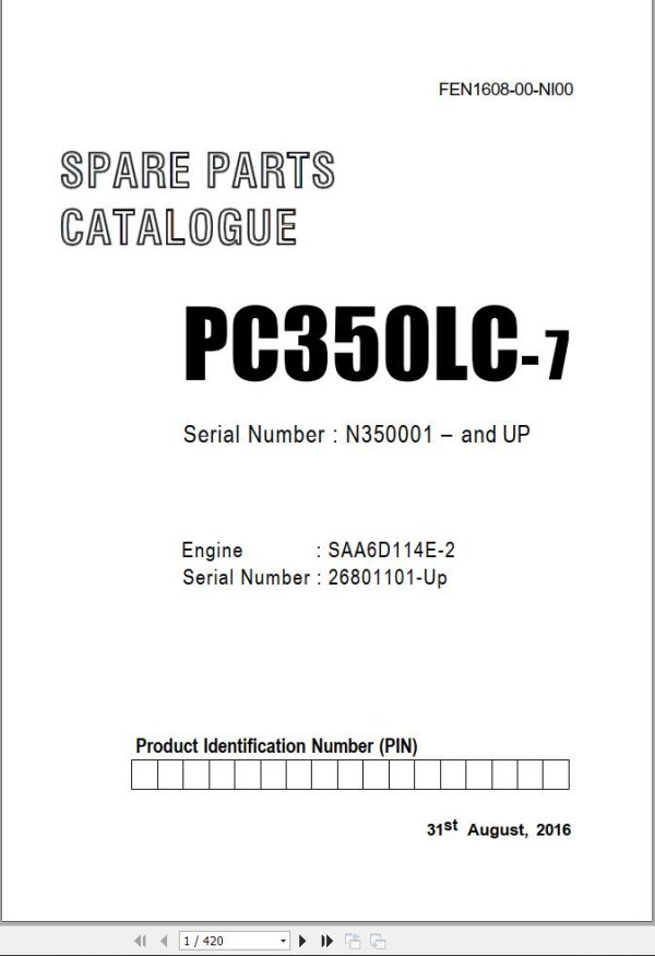 Komatsu Engines SAA6D114E 2 Part Book FEN1608 00 NI00