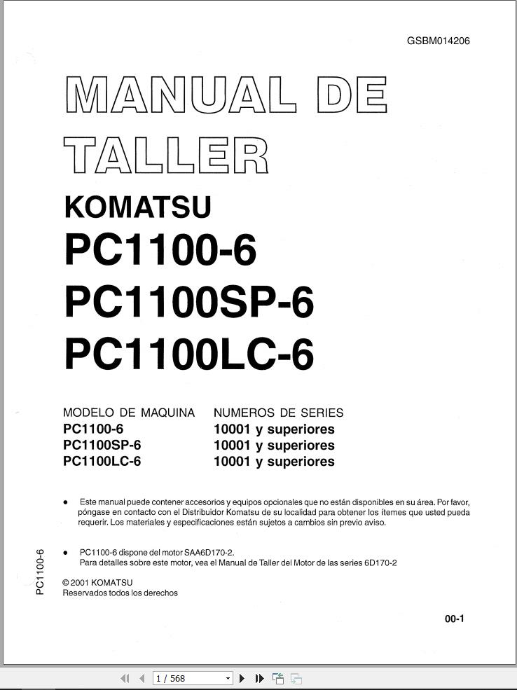 Komatsu Excavator PC1100 6 PC1100SP 6 PC1100LC 6 Shop Manual GSBM014206 ES