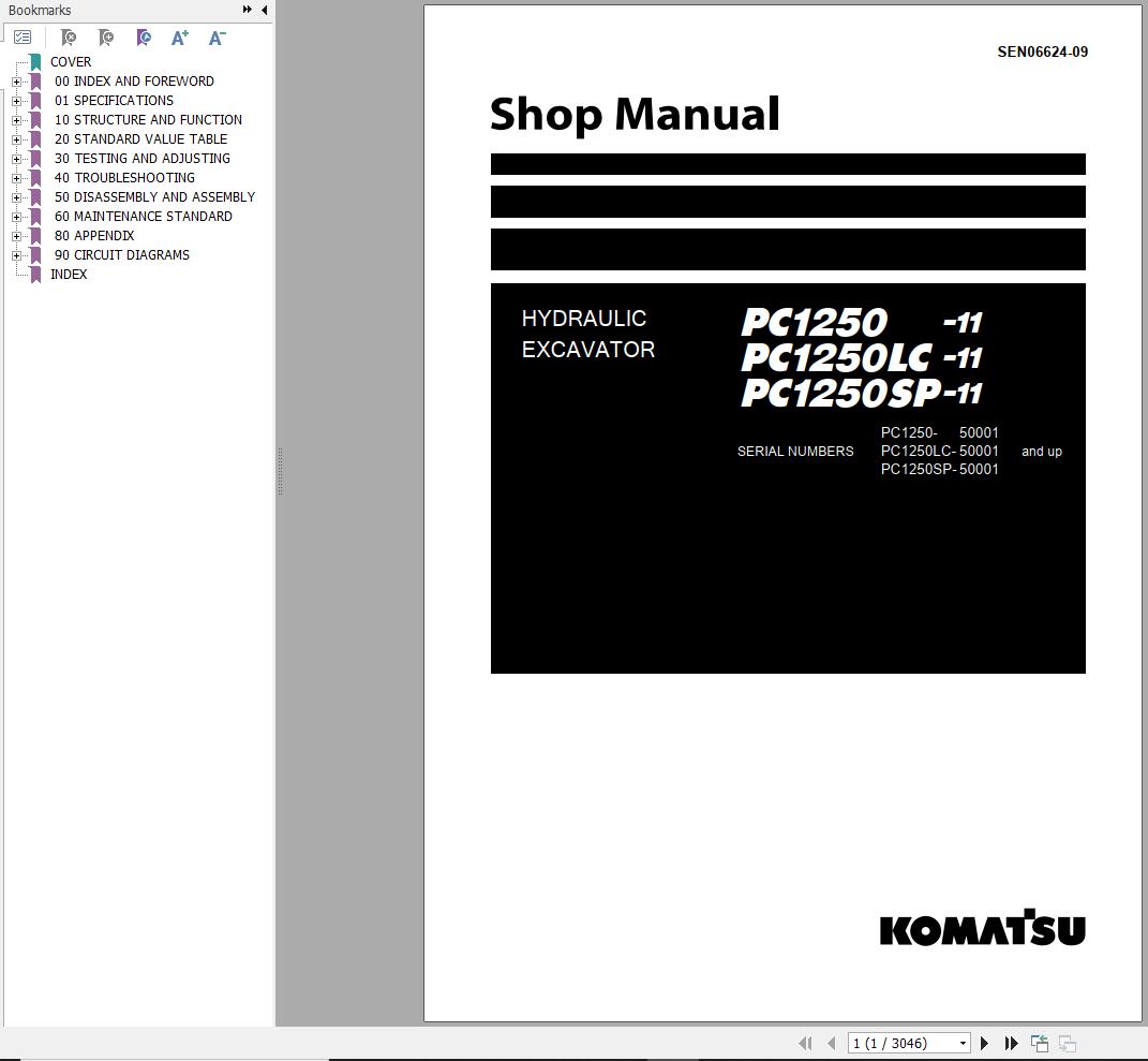 Komatsu Excavator PC1250 11 PC1250LC 11 PC1250SP 11 Shop Manual SEN06624 09