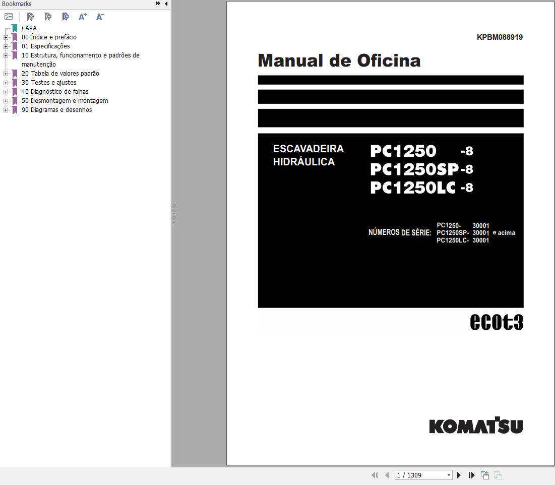 Komatsu Excavator PC1250 8 PC1250SP 8 PC1250LC 8 Shop Manual PT