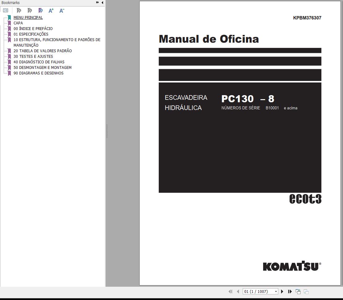 Komatsu Excavator PC130 8 Shop Manual KPBM376307 PT