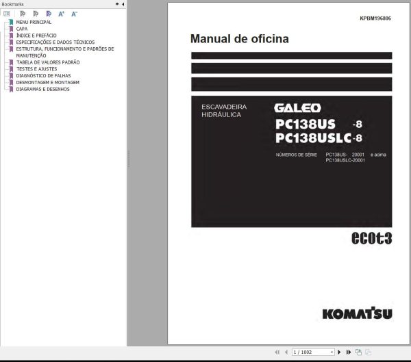 Komatsu Excavator PC138US 8 PC138USLC 8 Shop Manual PT