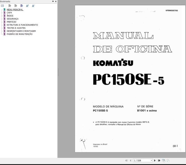 Komatsu Excavator PC150SE 5 Shop Manual KPBM000700 PT