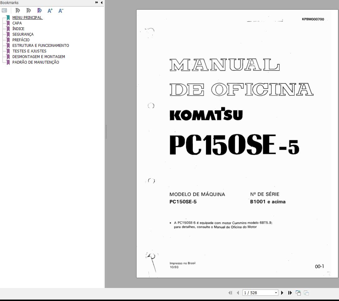 Komatsu Excavator PC150SE 5 Shop Manual KPBM000700 PT