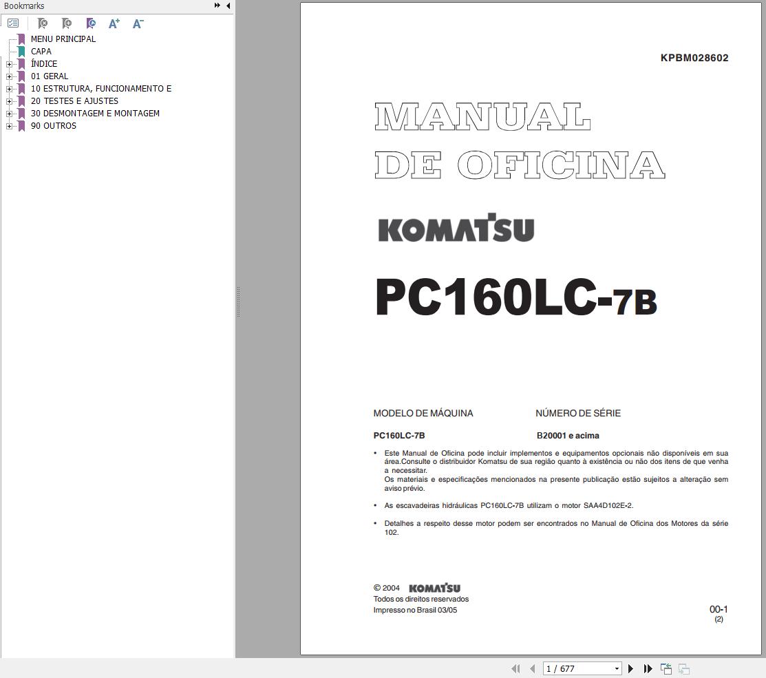 Komatsu Excavator PC160LC 7B Shop Manual KPBM028602 PT