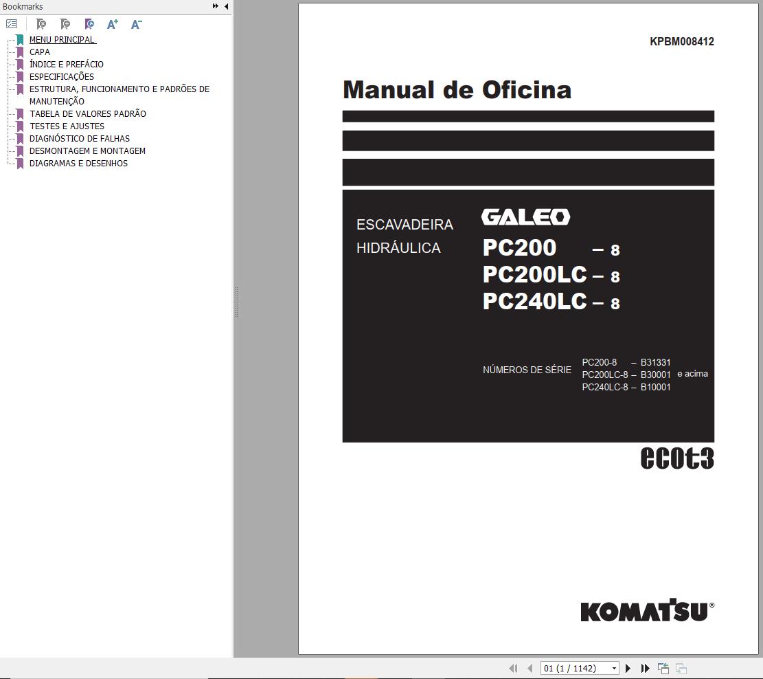 Komatsu Excavator PC200 8 PC200LC 8 PC240LC 8 Shop Manual KPBM008412 PT