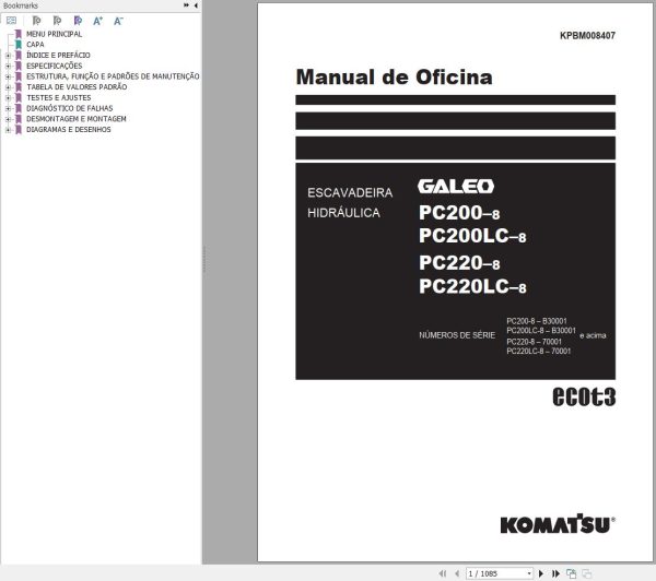 Komatsu Excavator PC200 8 PC200LC 8 Shop Manual KPBM008407 PT