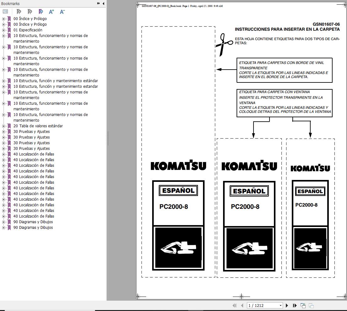 Komatsu Excavator PC2000 8 Shop Manual GSN01607 06 ES