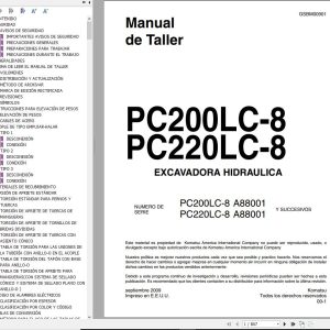 Komatsu Excavator PC200LC 8 PC220LC 8 Shop Manual GSBM000901 ES