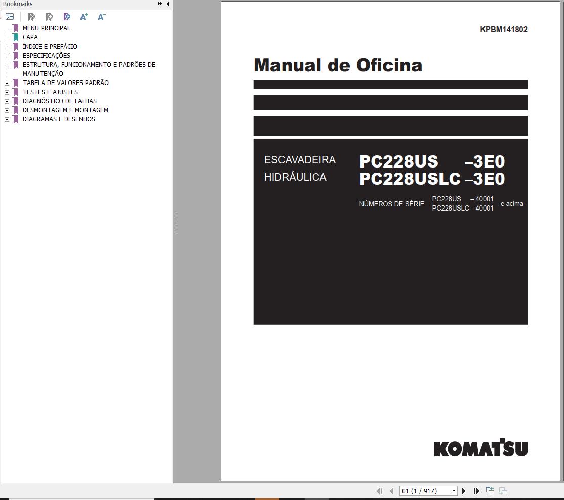 Komatsu Excavator PC228US 3E0 PC228USLC 3E0 Shop Manual KPBM141802 PT