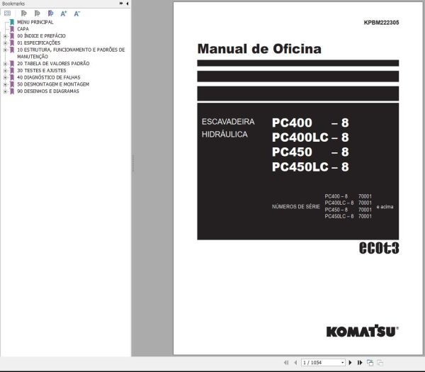 Komatsu Excavator PC300 8 to PC350LC 8 Shop Manual PT