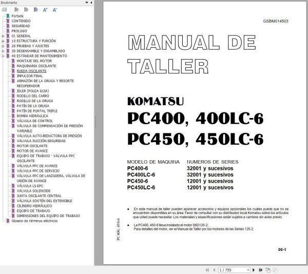 Komatsu Excavator PC400 PC400LC 6 PC450 PC450LC 6 Shop Manual GSBM014503 ES