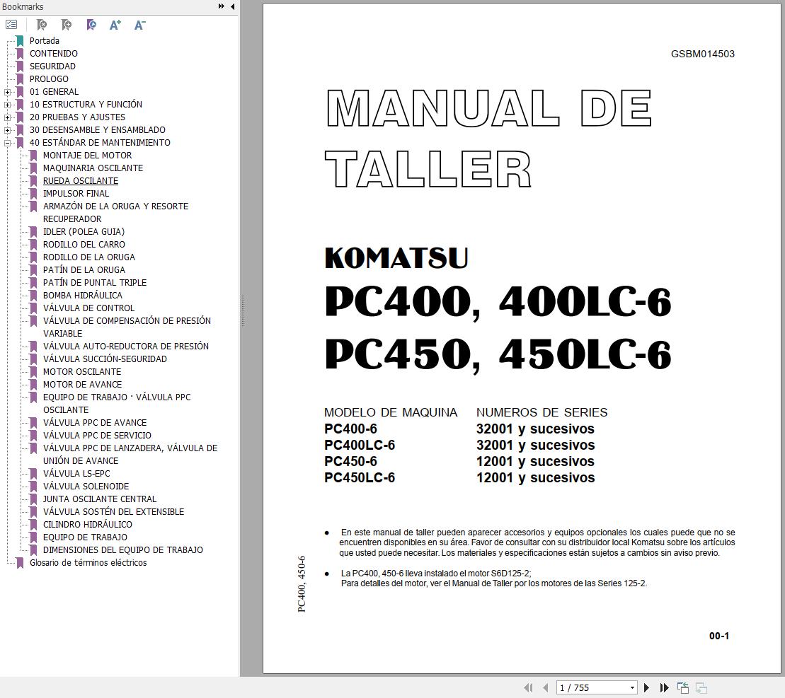 Komatsu Excavator PC400 PC400LC 6 PC450 PC450LC 6 Shop Manual GSBM014503 ES