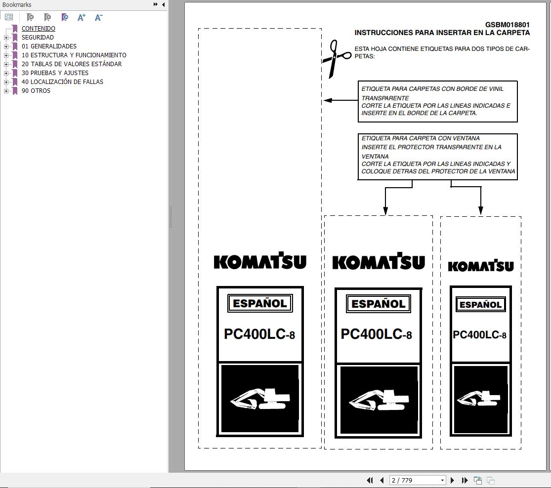 Komatsu Excavator PC400LC 8 Shop Manual GSBM018801 ES