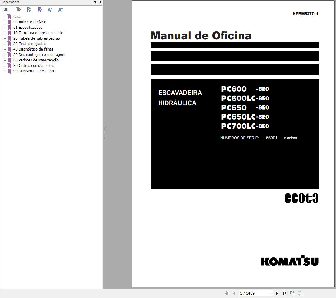Komatsu Excavator PC600 8E0 PC700LC 8E0 Shop Manual KPBM537711 PT