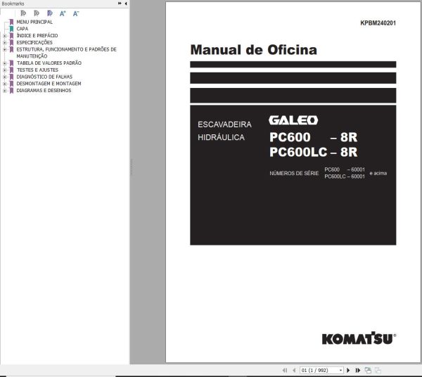 Komatsu Excavator PC600 8R PC600LC 8R Shop Manual KPBM240201 PT