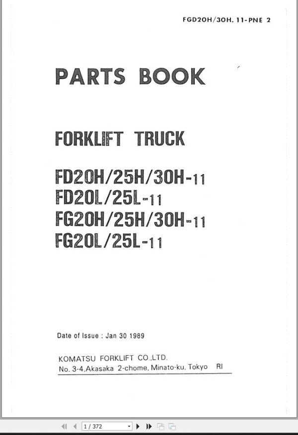 Komatsu Forklift FG20H 11 FG25L 11 Part Book FGD20H 30H 11 PNE2