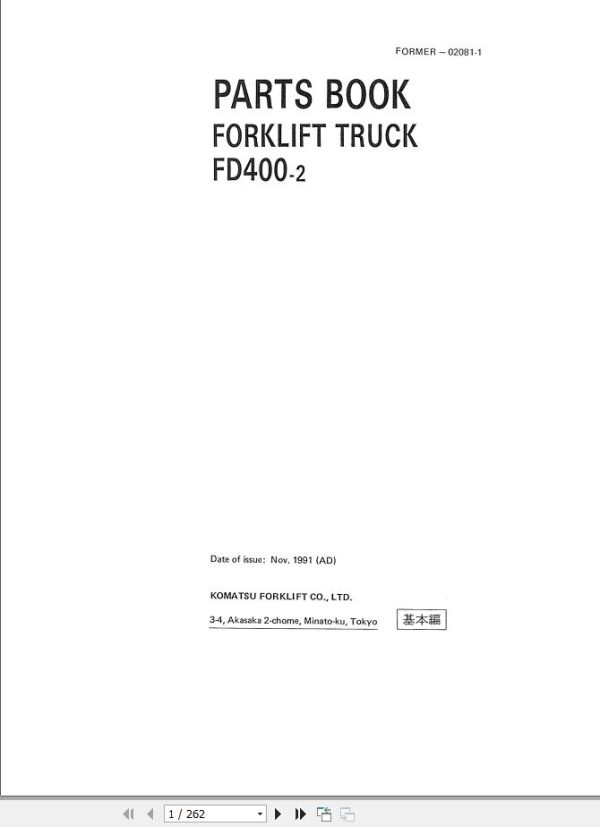 Komatsu Internal Combustion Forklift FD400 2 Part Book FORMER 02081 1