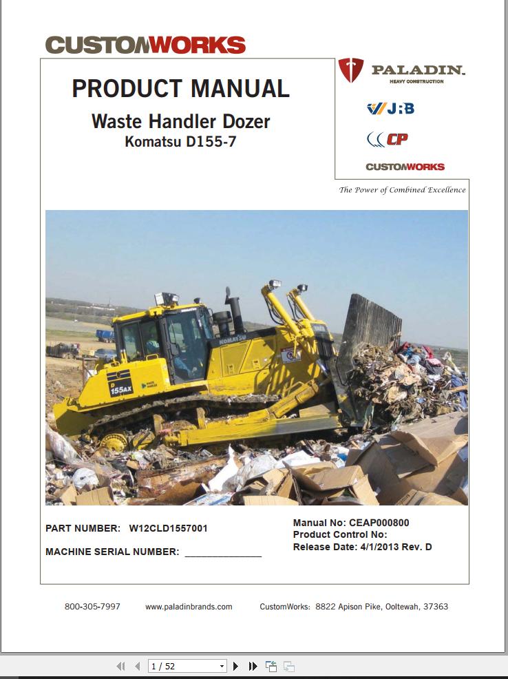 Komatsu Waste Handler Dozers D155 7 Part Book CEAP000800
