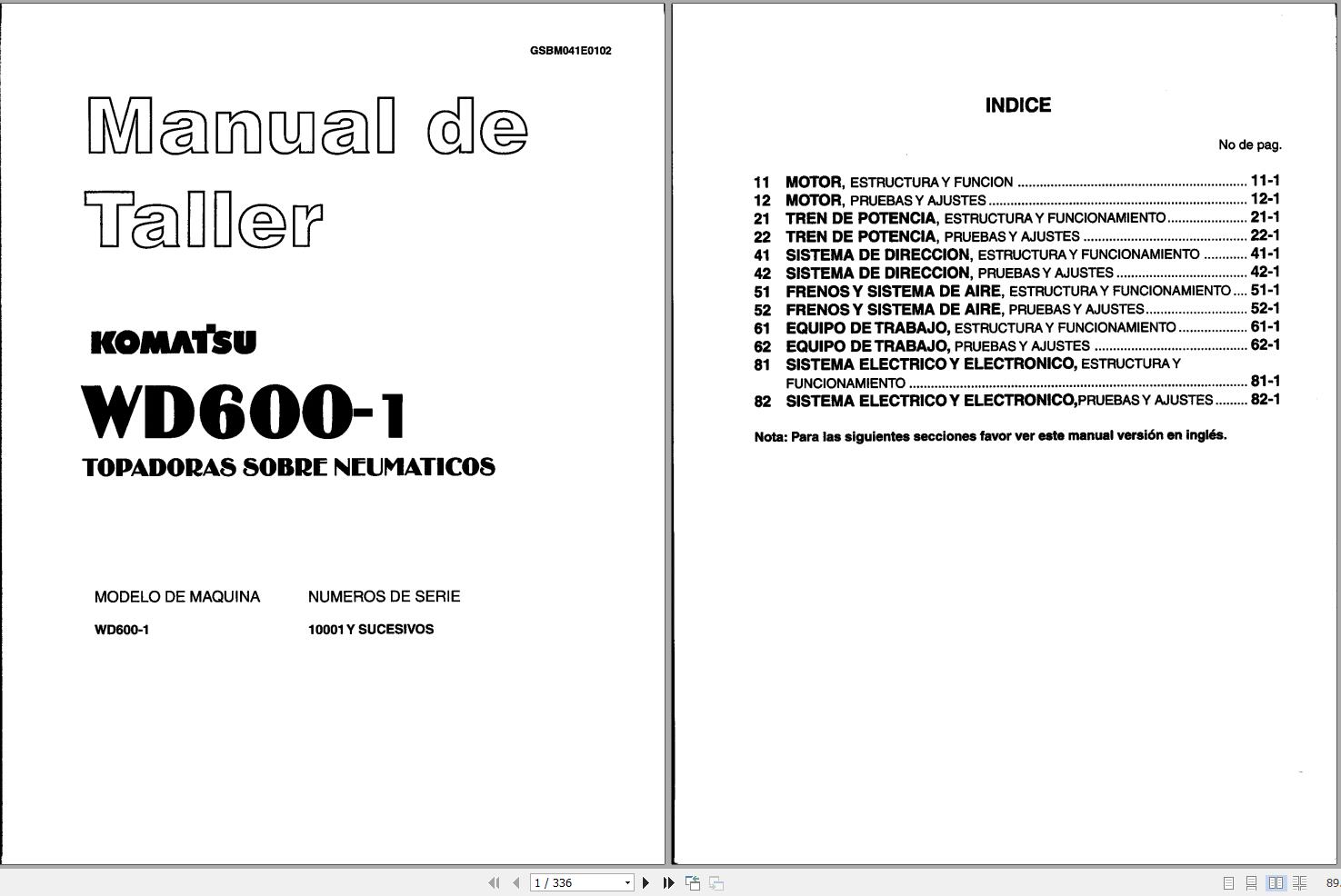 Komatsu Wheel Dozer WD600 1 Shop Manual GSBM041E0102 ES