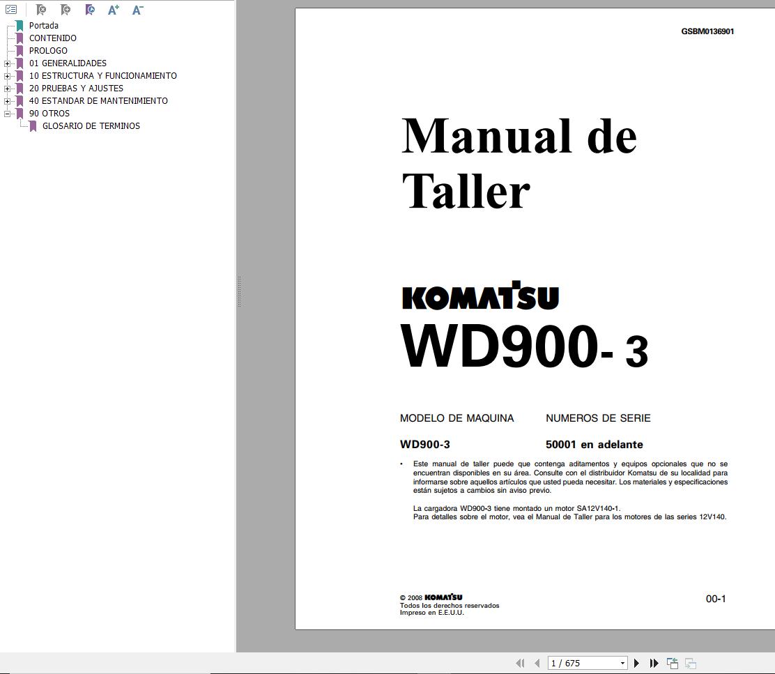 Komatsu Wheel Dozer WD900 3 Shop Manual GSBM036901 ES