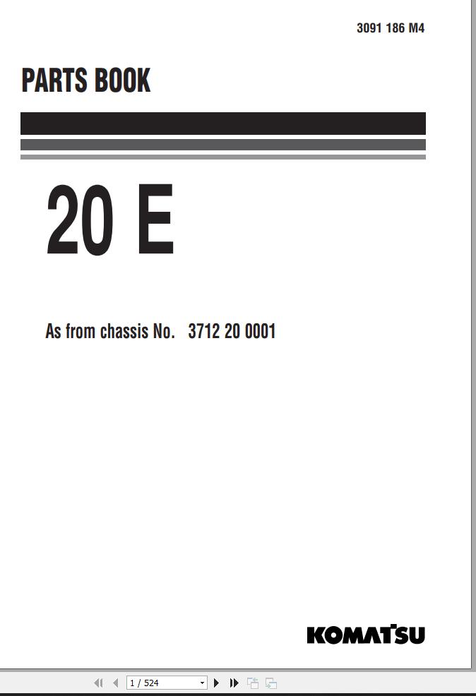 Komatsu Wheel Loader 20E Part Book 3091186M4
