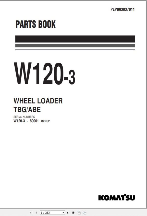 Komatsu Wheel Loader W120 3 Part Book PEPB03837011