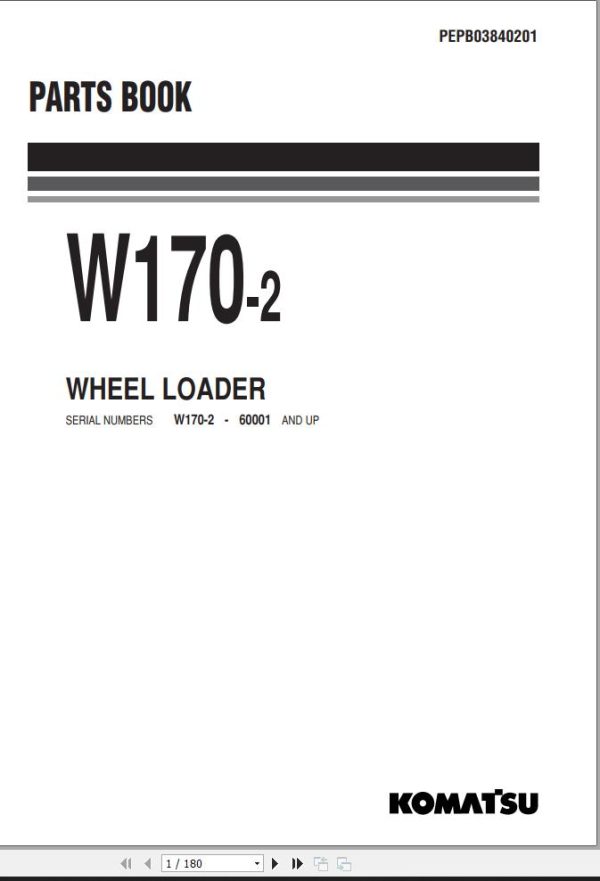 Komatsu Wheel Loader W170 2 Part Book PEPB03840201