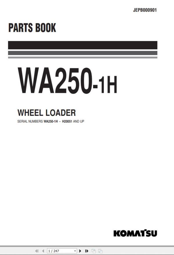 Komatsu Wheel Loader WA250 1H Part Book JEPB000901