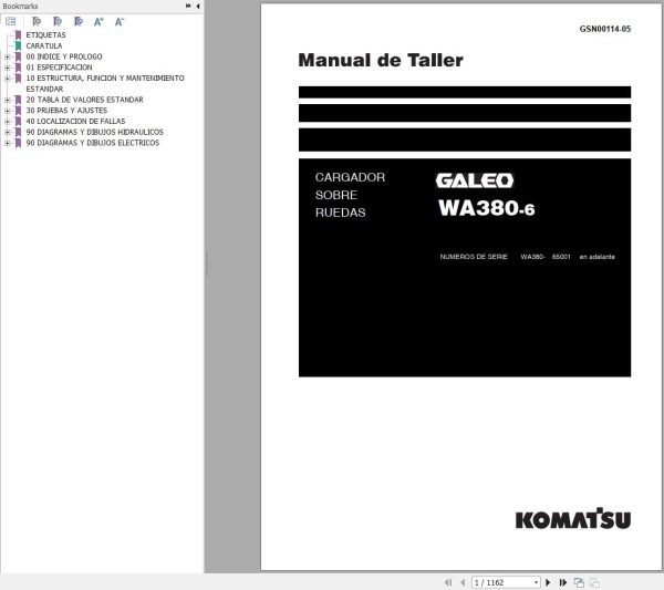 Komatsu Wheel Loader WA380 6 Shop Manual GSN00114 05 ES