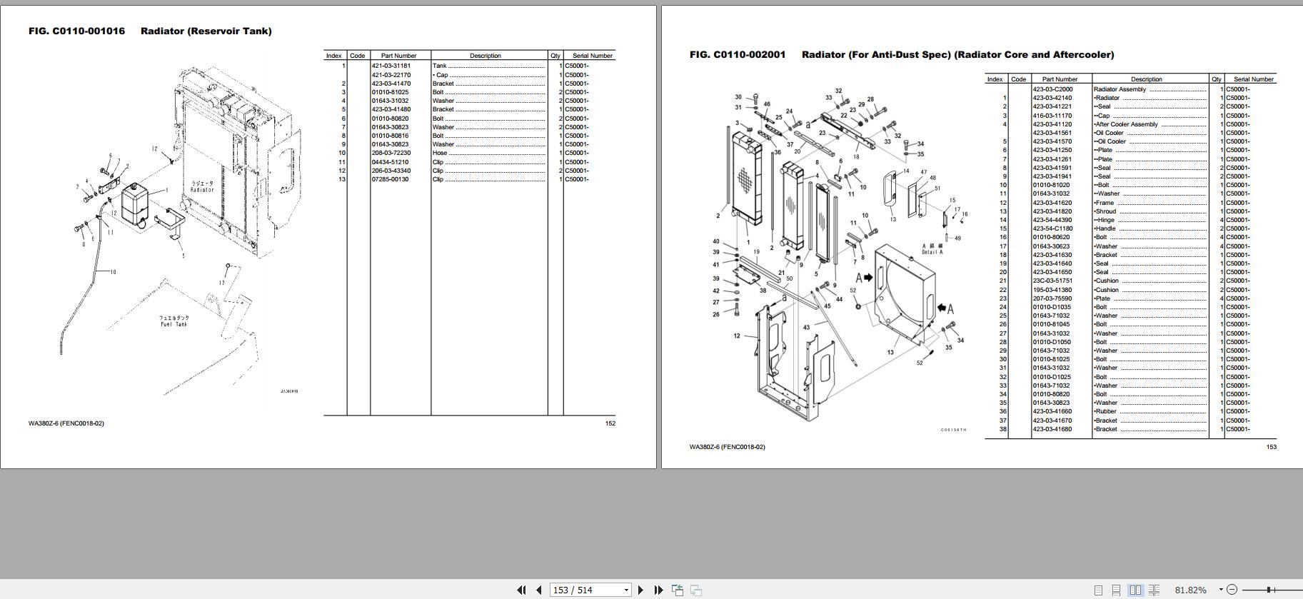 Komatsu Wheel Loader WA380Z 6 Part Book FENC0018 02 1