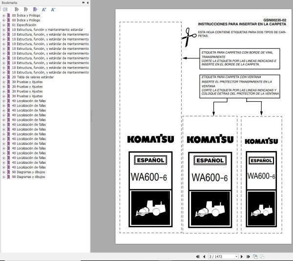 Komatsu Wheel Loader WA600 6 Shop Manual GSN00235 02 ES