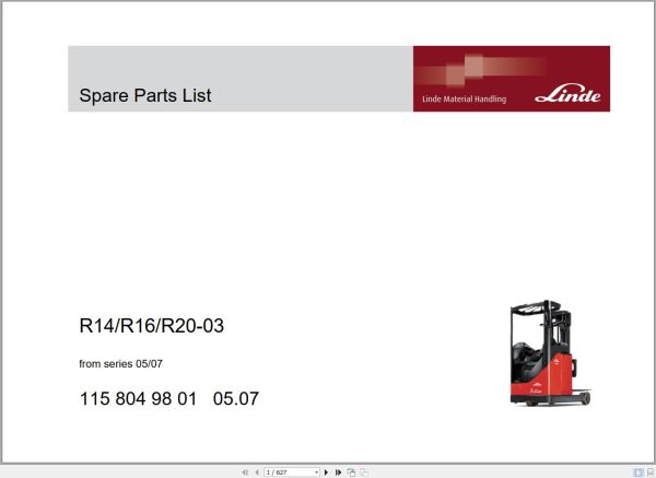 Linde Forklift R14 R16 R20 03 Spare Parts List 115 804 98 01 1