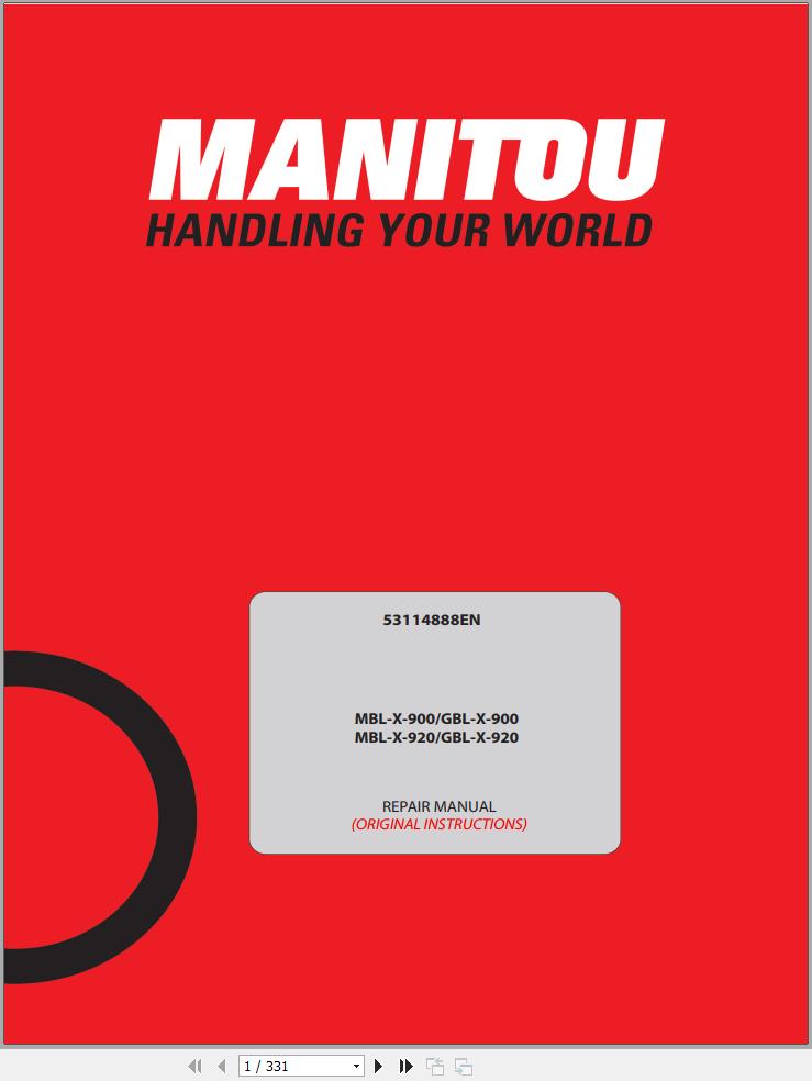 Manitou Backhoe Loader MBL X 900 GBL X 900 MBL X 920 GBL X 920 Repair Manual 53114888EN