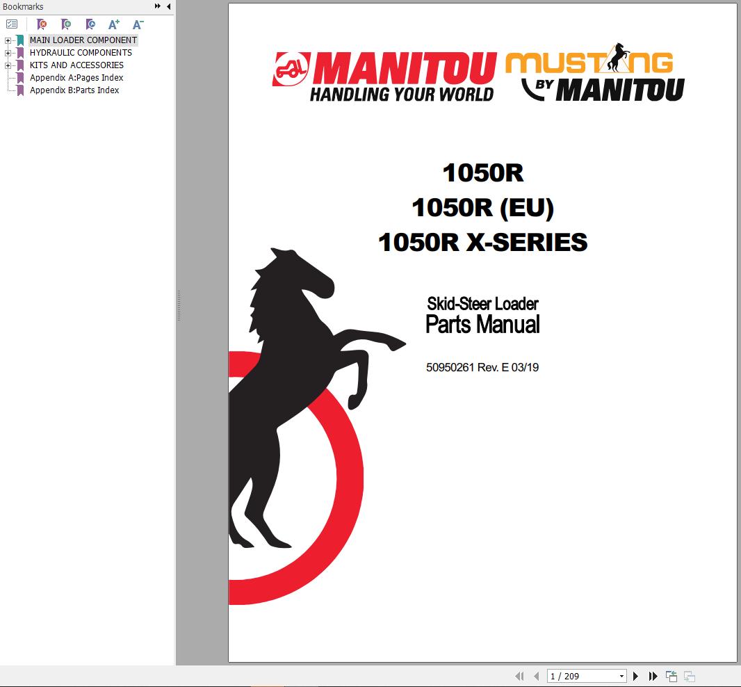 Manitou Skid Steer Loader 1050R 1050R X Series Parts Manual 50950261E