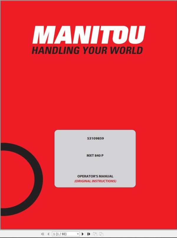 Manitou Telescopic Handlers MXT840P Operators Manual 53109859C