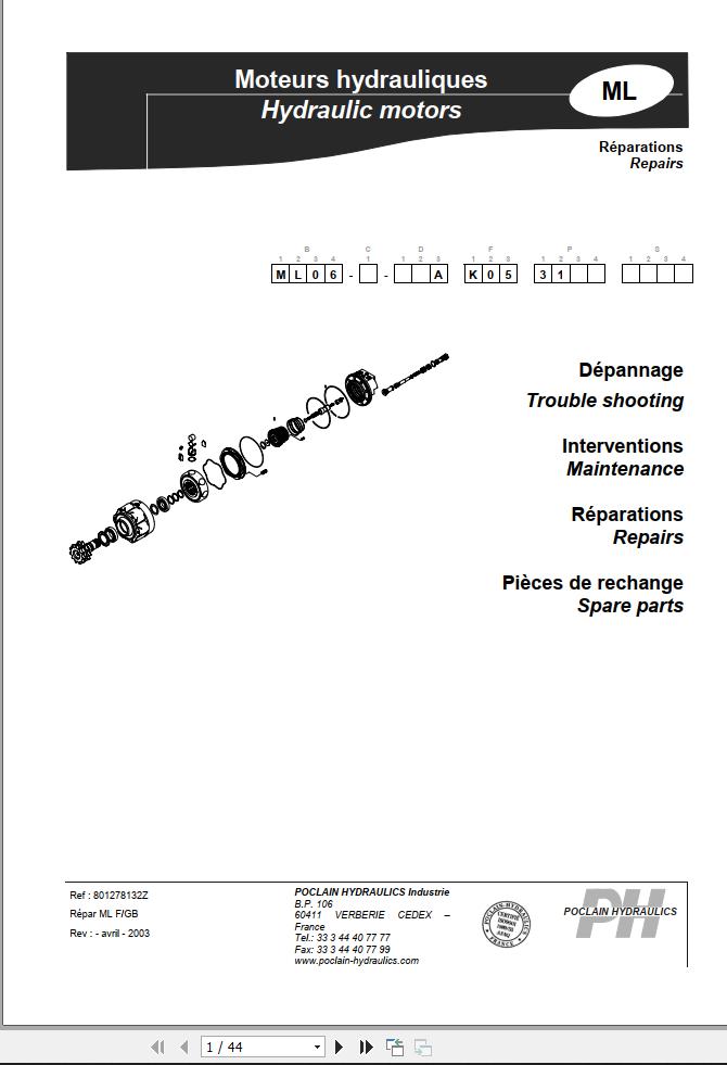 Poclain Hydraulic Motors ML06 Service Manual 917120 FR EN