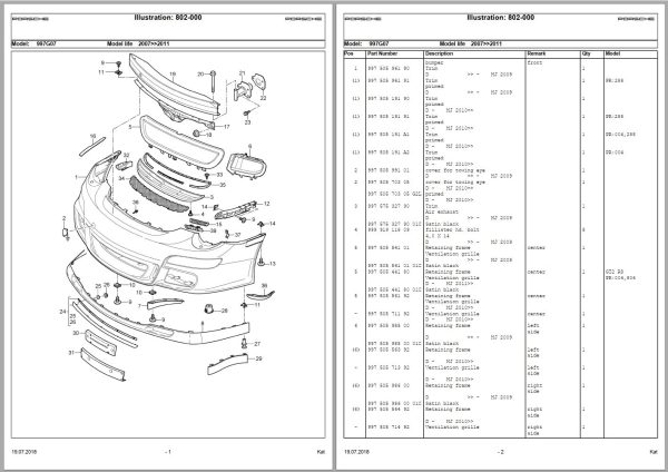 Porsche 911 998 GT3 Model 2007 2011 Parts Catalog