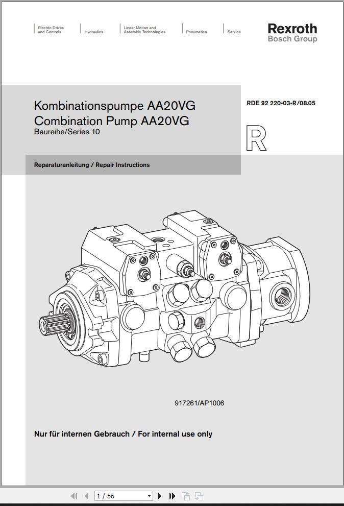 Rexroth Combination Pump AA20VG Repair Manual 917261 EN DE
