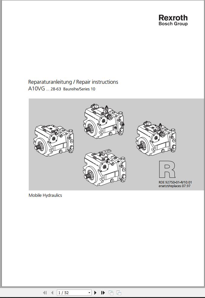 Rexroth Hydrostatic Pump A10VG Repair Manual 915170 EN DE