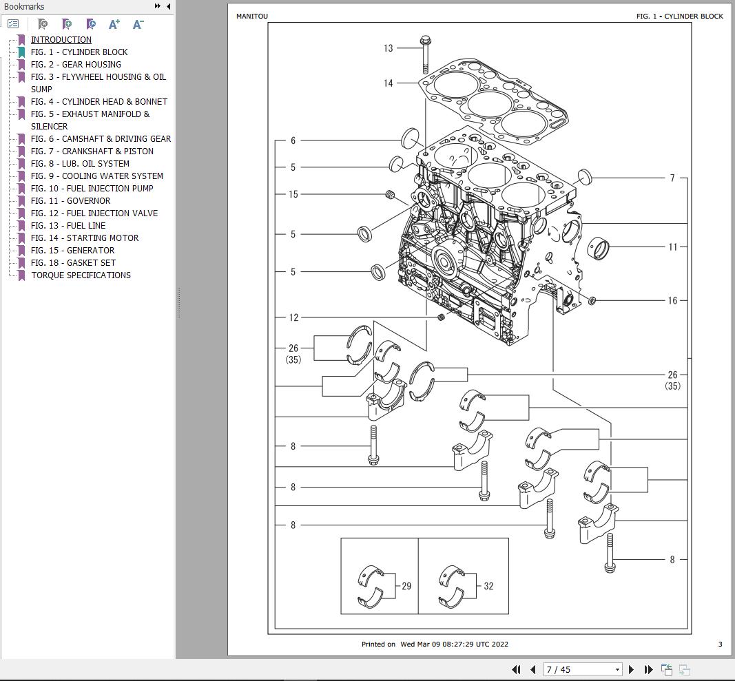 Yanmar Engine 3TNV80F SXNBV Parts Manual 50940242