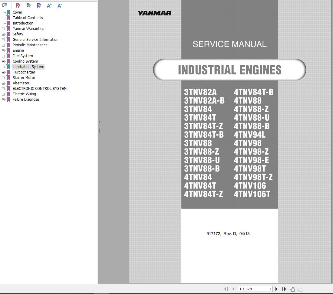 Yanmar Engine 3TNV82A to 4TNV106T Service Manual 917172d
