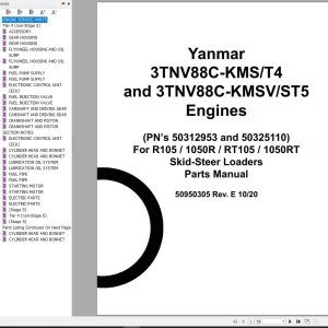 Yanmar Engine 3TNV88C KMS T4 3TNV88C KMSV ST5 Parts Manual 50950305E