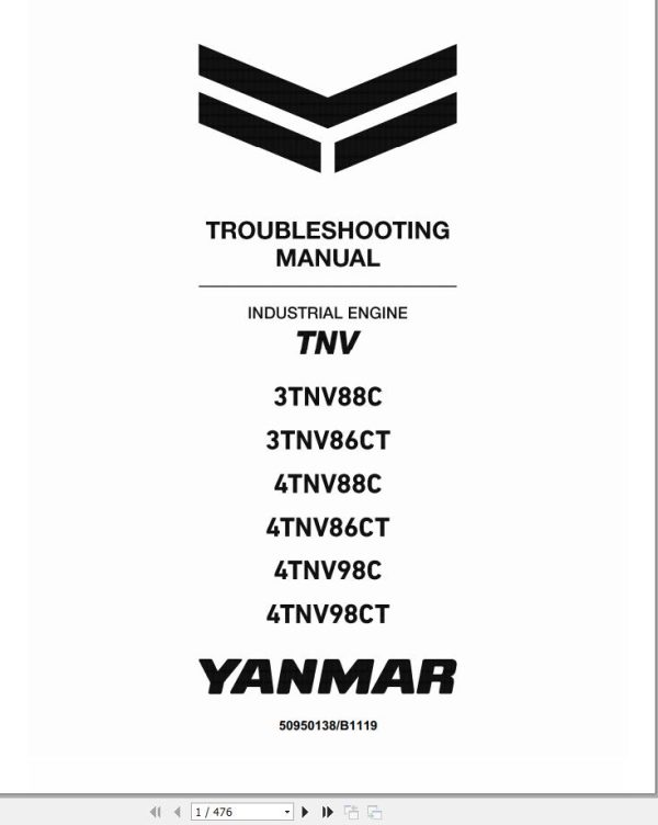 Yanmar Engine 3TNV88C to 4TNV98CT Troubleshooting Manual 50950138 REVB